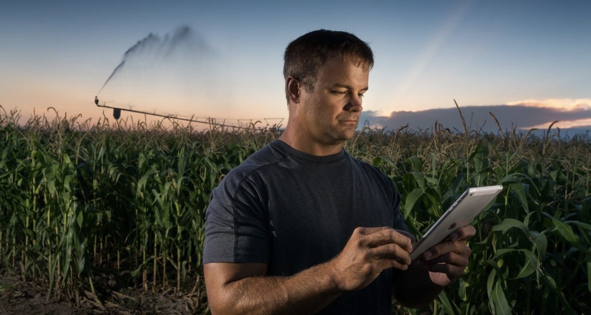 Farmer with tablet in field